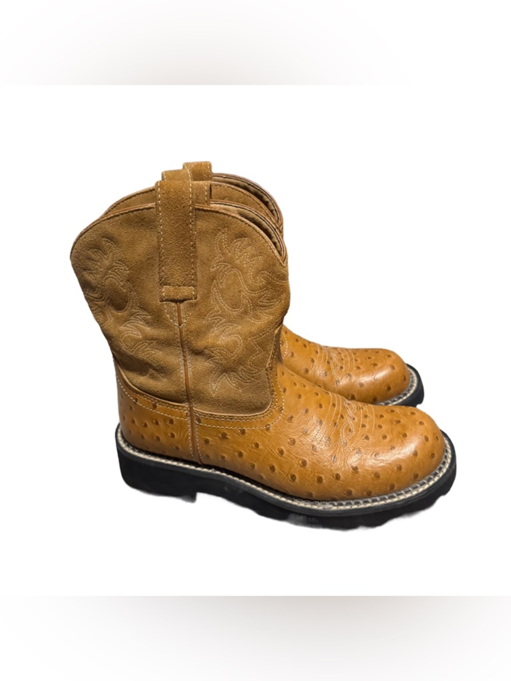 Ariat Fatbaby Cowgirl Boots Women's Leather Pull On Ostrich Print Western Size 8 - Picture 2 of 7